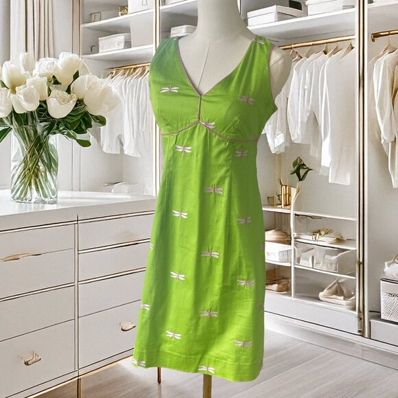Vintage Lilly Pulitzer Green Pink Dragonfly Dress White Label in Size 4 Petite - Picture 3 of 7